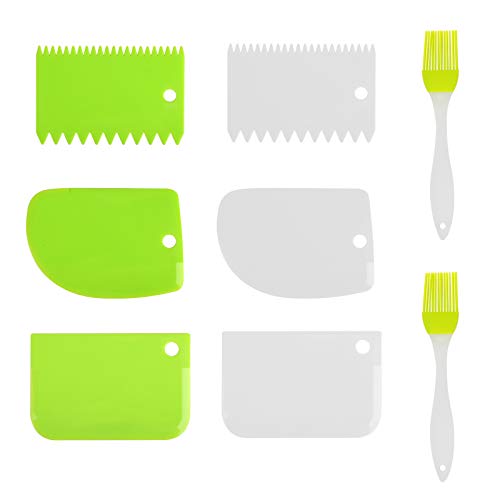 BELIOF 6 pcs Cortador de Masa Plástico para Pastel Raspador de Masa 3 Estilo Rasqueta Hornear para Pastel Tarta Galleta Accesorio de Cocina 2 pcs Cepillo de Silicona para Alimentos Panadería