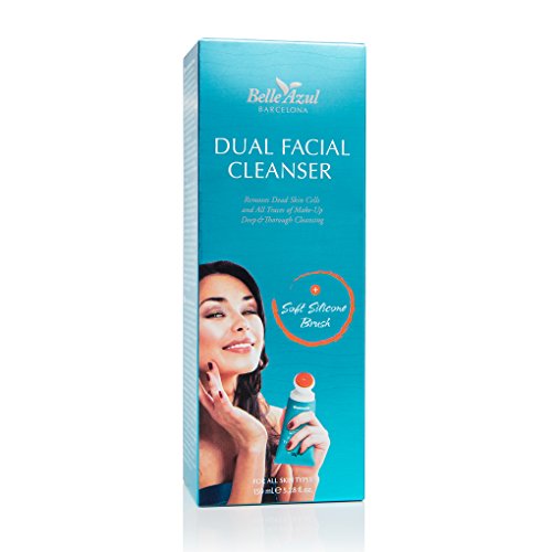 Belle Azul - Dual Facial Cleanser - Limpiador Facial, Exfolia y Elimina los puntos negros, Piel Fresca y Revitalizada, Incluye cepillo aplicador de silicona, 150 ml.