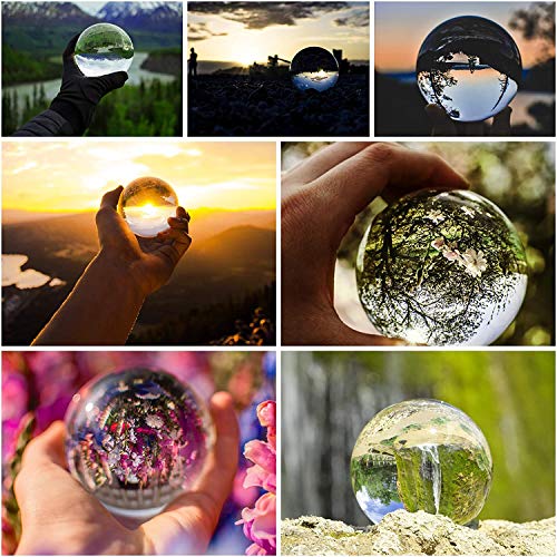BELLE VOUS Bola de Cristal K9 80mm - Bola Cristal Fotografia 8cm Base de Cristal, Bolso Terciopelo, Paño Microfibra y Caja de Regalo - Esfera Lente Transparente Decoración Oficina, Meditar, Curación