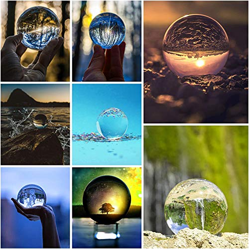 BELLE VOUS Bola de Cristal K9 80mm - Bola Cristal Fotografia 8cm Base de Cristal, Bolso Terciopelo, Paño Microfibra y Caja de Regalo - Esfera Lente Transparente Decoración Oficina, Meditar, Curación