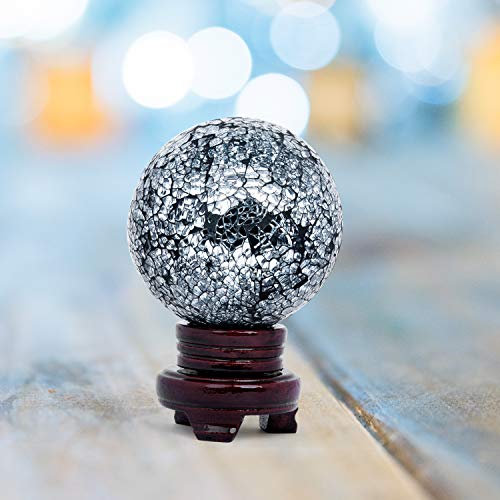 BELLE VOUS Bolas de Decoracion (3 Piezas) - Bolas de Cristal 10,1cm Brillante - Centro de Mesa Decorativo Mosaico Negro - Esfera Accesorio para Fiesta y Decoración en el Hogar