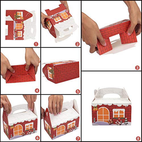 Belle Vous Caja para Regalo de Navidad (Pack de 24) 15,3x15,3x8,8 cm- Caja de Chuches Regalo en Forma de Casa con Asa - 3 Diseños, 8 Piezas C/U - Caja Navidad Autoensamblado, Dulces, Trufas, Galletas