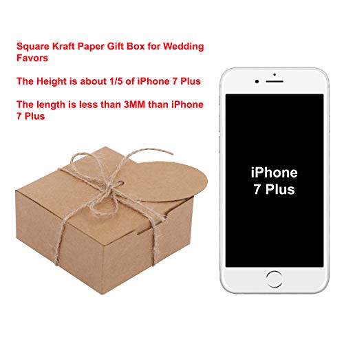 Belle Vous Kraft Cajas de Regalo (Pack de 50) - (7,5x7,5x3,5cm) Kraft Marrón Cajas Regalo Autoensamblables Cuadradas con Etiquetas y Cuerda de Cáñamo para Bodas Presentación Regalos, Fiestas, Dulces