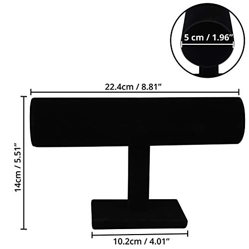 BELLE VOUS Organizador de Pulseras (2 Paquete) - 22,4x14cm Terciopelo Negro Soporte Joyas Barra T Exhibidor Organizador - Expositor de Joyas para Brazaletes y Relojes