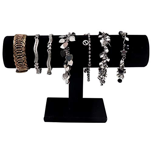 BELLE VOUS Organizador de Pulseras (2 Paquete) - 22,4x14cm Terciopelo Negro Soporte Joyas Barra T Exhibidor Organizador - Expositor de Joyas para Brazaletes y Relojes