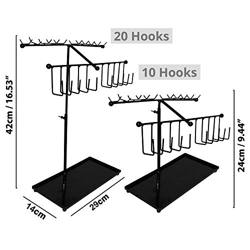 BELLE VOUS Soportes para Joyas - (42x29cm) Soporte Expositor de Joyas Metal con Bandeja Almacenamiento y 30 Ganchos - Ajustable Organizador Colgante para Collares, Pendientes, Relojes (Negro)