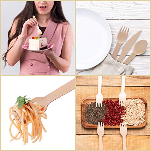 BELLE VOUS Tenedores de Madera (200 Piezas) - Alternativa al Plástico - Cubiertos Set de para Fiestas, Bodas, Cenas, Picnics, Escuela - Tenedor Madera - Cubertería de Madera Set