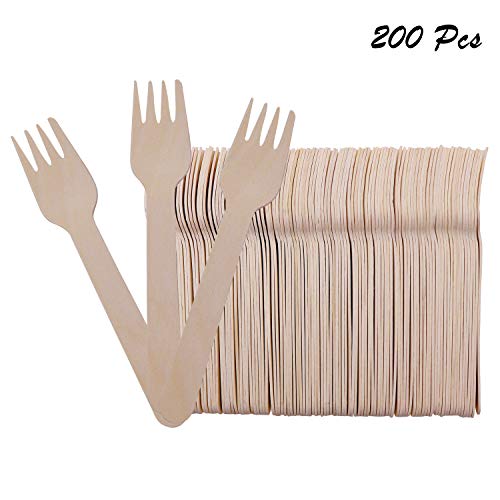 BELLE VOUS Tenedores de Madera (200 Piezas) - Alternativa al Plástico - Cubiertos Set de para Fiestas, Bodas, Cenas, Picnics, Escuela - Tenedor Madera - Cubertería de Madera Set