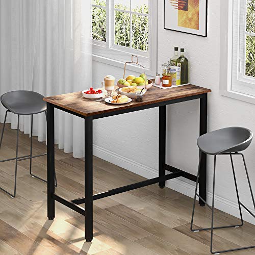 Belupai Mesa de bar, mesa industrial, mesa de comedor con marco de metal para cocina, cócteles, bar, bodega, restaurante, salón, aspecto de madera