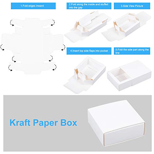 BENECREAT 30 Pack Caja de Cartón Kraft Blanco Caja de Papel en Forma de Cajón 8.5x8.5x3.5cm Cajas de Regalo para Fiesta Superior Envase de Joyería, Dulce, Regalo