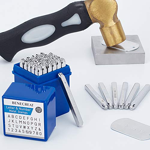 BENECREAT 36 Pack (3 mm 1/8") Sellos de Letras y números Herramientas Estampadas de Metal Perforado - Material de Acero de Carbono Duro Galvanizado para Perforación Metal, Joyería, Cuero
