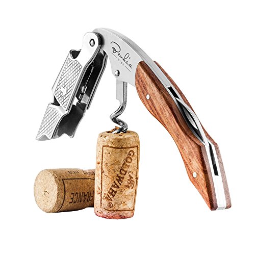 BENKIA Madera sacacorchos de Camarero - Sacacorchos Profesional Fabricado en Acero Inoxidable de Calidad gastronómica con abrebotellas y cortacápsulas