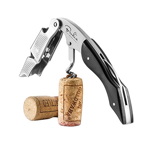 BENKIA Sacacorchos de Camarero con Mango de Madera de Color Negro - Sacacorchos Profesional Fabricado en Acero Inoxidable de Calidad gastronómica con abrebotellas y cortacápsulas