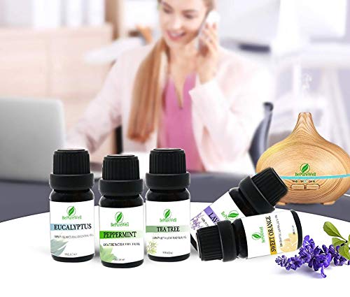 BePureWell 150ml Difusor De Aceites Esenciales Para Aromaterapia con 6 Aceites Esenciales 100% naturales,Difusor de Aromas,Humidificadores,Vaporizadores,Radiadores,Ambientador Casa