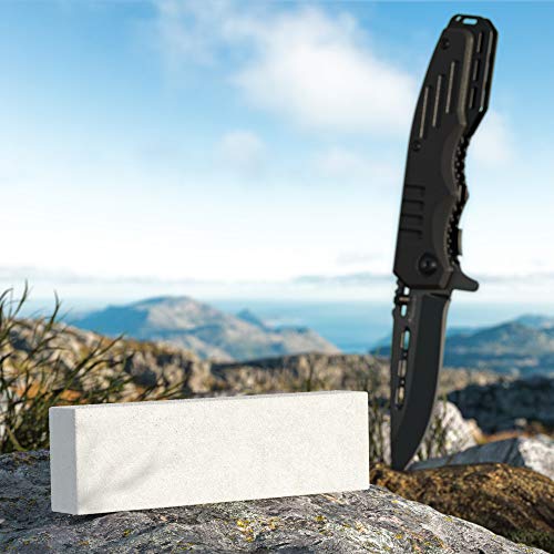 BERGKVIST® - Piedra de afilar mini 500 para viajes, práctica piedra de afilar para cuchillos de bolsillo y cuchillos exteriores, piedra de afilar blanca con caja de regalo