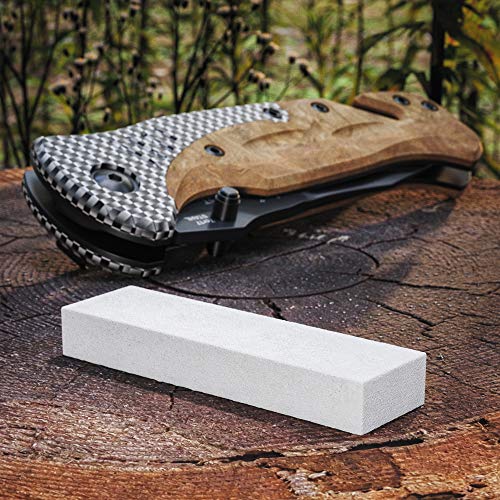 BERGKVIST® - Piedra de afilar mini 500 para viajes, práctica piedra de afilar para cuchillos de bolsillo y cuchillos exteriores, piedra de afilar blanca con caja de regalo