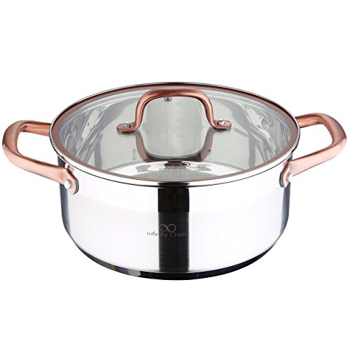 Bergner Infinity Chef Cacerola de inducción con Tapa de Vidrio, Acero Inoxidable, Plateado, 24 cm