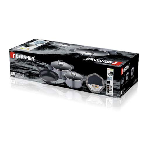 Bergner Titan - Conjunto de 5 Piezas Batería de Cocina Aluminio, Inducción, Gris