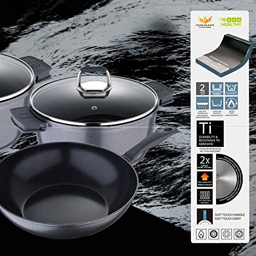 Bergner Titan - Conjunto de 5 Piezas Batería de Cocina Aluminio, Inducción, Gris