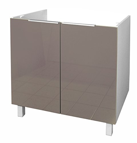 Berlenus CE8BT gabinete Sub-Abajo del Fregadero de Cocina de Color Topo del Alto Brillo 80 x 52 x 83 cm