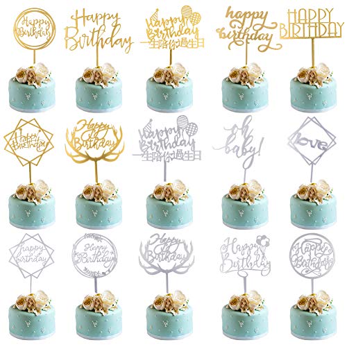 BESLIME Cake Topper - Feliz Cumpleaños De La Torta Topper para Tortas de Boda Aniversario Compromiso Decoración