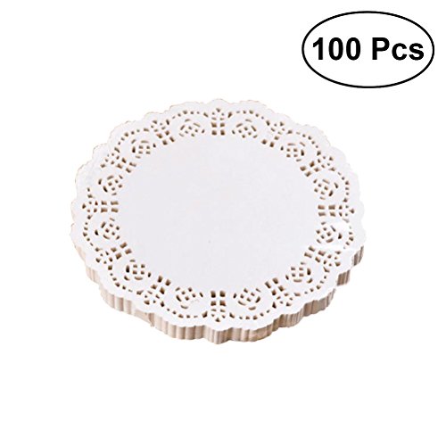 BESTOMZ 100 piezas Blonda Papel de Doilies encaje para tartas de boda Blanco 5.5 pulgadas