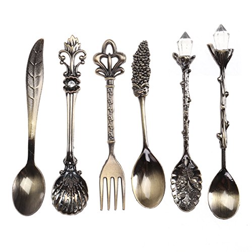 BESTOMZ Cubiertos Set Cuchara Tenedor Cuchara de Café Vintage 6 piezas (Bronce)