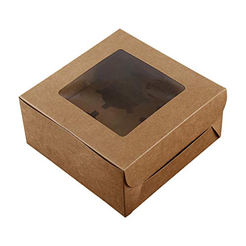 BESTonZON 10 unids 4 cavidades Kraft Papel Caja de la Magdalena contenedores de Postre panadería Pastel portadores con Inserto de Ventana para el hogar Postre Shop