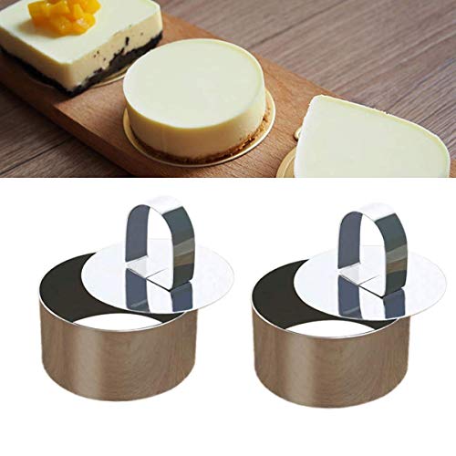 BESTonZON 2 Unids Ronda de Acero Inoxidable Cortador de Galletas Mousse Pastelería Mini Hornear Anillo Molde con Empujador