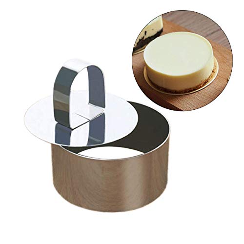 BESTonZON 2 Unids Ronda de Acero Inoxidable Cortador de Galletas Mousse Pastelería Mini Hornear Anillo Molde con Empujador