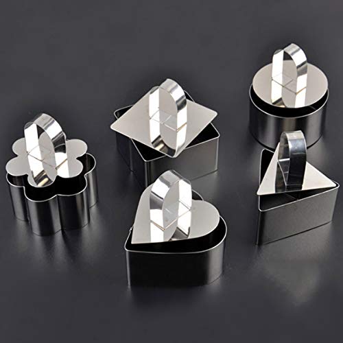 BESTonZON 2 Unids Ronda de Acero Inoxidable Cortador de Galletas Mousse Pastelería Mini Hornear Anillo Molde con Empujador