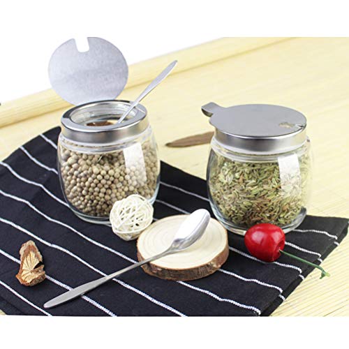 BESTONZON Caja de condimento azucarero con tapa y cuchara de cristal salero pimentero tarro de almacenamiento – 2 piezas