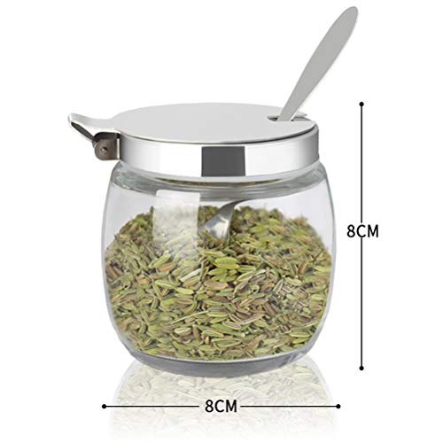 BESTONZON Caja de condimento azucarero con tapa y cuchara de cristal salero pimentero tarro de almacenamiento – 2 piezas
