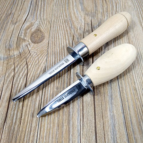 BESTonZON Cuchillo de ostras de almeja de Acero Inoxidable Herramientas de mariscos con Mango de Madera (tamaño pequeño)