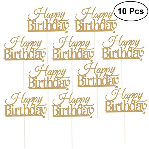 BESTOYARD 10 Piezas Happy Birthday Cake Topper Cake Decorations Suministros para Fiestas (Dorado)