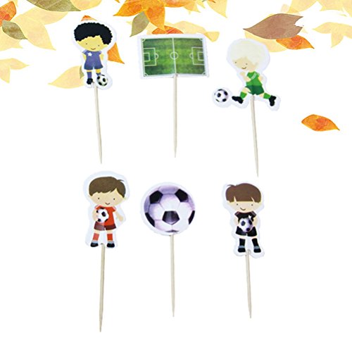 BESTOYARD 24 unids de Dibujos Animados Jugar Fútbol Cake Toppers Sport Boys Party Toppers de la Magdalena Selecciones Niños Cumpleaños Fiesta Familiar Suministros de Decoración