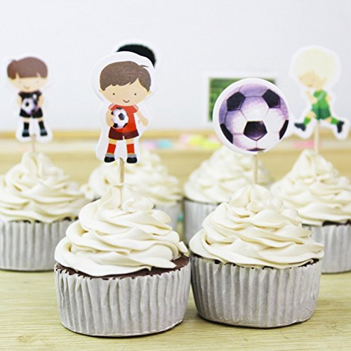 BESTOYARD 24 unids de Dibujos Animados Jugar Fútbol Cake Toppers Sport Boys Party Toppers de la Magdalena Selecciones Niños Cumpleaños Fiesta Familiar Suministros de Decoración