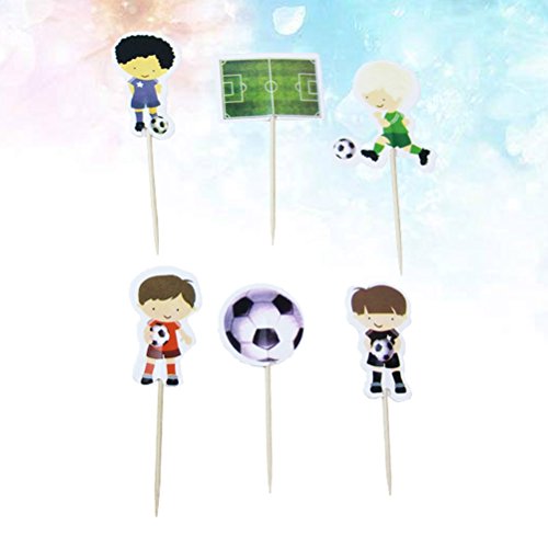BESTOYARD 24 unids de Dibujos Animados Jugar Fútbol Cake Toppers Sport Boys Party Toppers de la Magdalena Selecciones Niños Cumpleaños Fiesta Familiar Suministros de Decoración