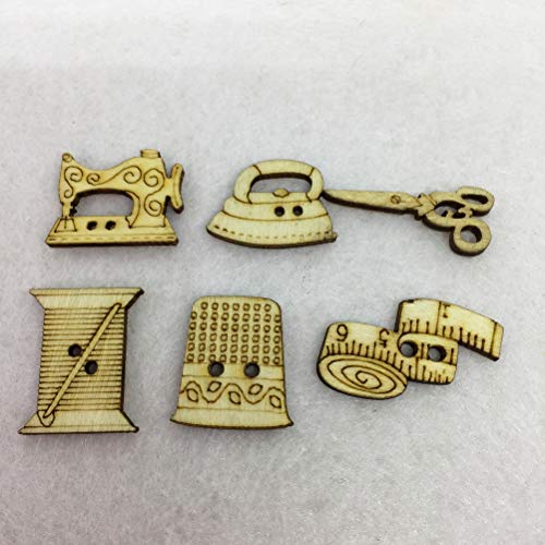 BESTOYARD 50 unids Botones de Madera Máquina de Coser Tijera Forma Botones para los sujetadores de costura Scrapbooking y DIY Craft Patrón Al Azar
