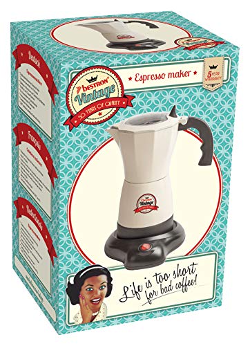 Bestron Cafetera Eléctrica para Expreso, Vintage, 6 Tazas de Expreso, 480 W, Aluminio, Beige