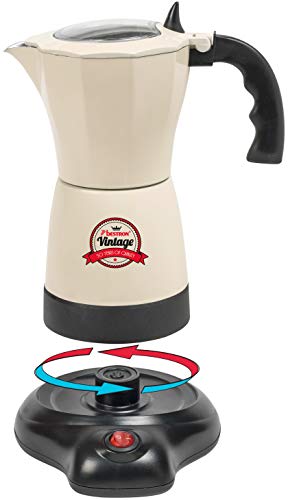 Bestron Cafetera Eléctrica para Expreso, Vintage, 6 Tazas de Expreso, 480 W, Aluminio, Beige
