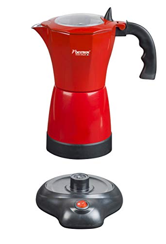 Bestron Cafetera Eléctrica para Expreso, Viva Italia, Para 6 Tazas: 180 ml, 480 W, Aluminio, Rojo