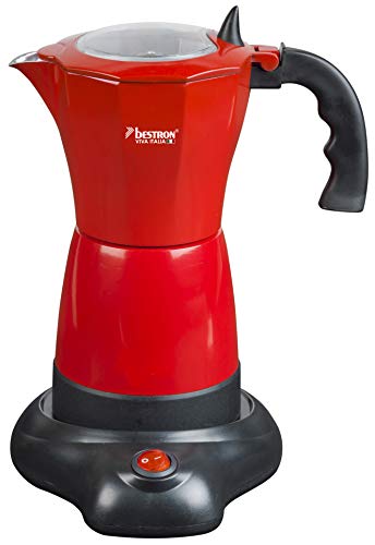 Bestron Cafetera Eléctrica para Expreso, Viva Italia, Para 6 Tazas: 180 ml, 480 W, Aluminio, Rojo