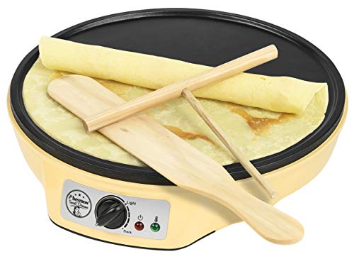 Bestron Máquina para Crepes, Diseño Retro, Sweet Dreams, Revestimiento Antiadherente, Ø 30 cm, 1000 Vatios, Amarillo
