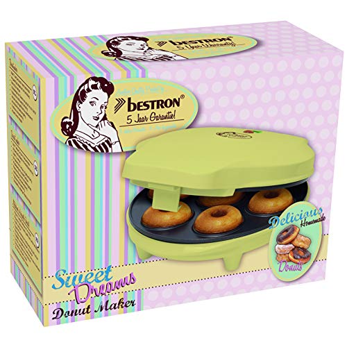 Bestron Máquina para Rosquillas, Diseño Retro, Sweet Dreams, Revestimiento Antiadherente, 700 Vatios, Amarillo