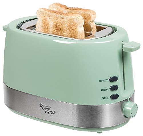 Bestron Tostadora de Diseño para 2 Rebanadas, Depósito para Migas y Rejilla para Panecillos, Royal Mint, 850 W, Verde Menta