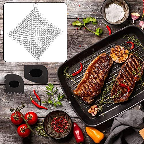BESTZY Limpiador Sartén , Estropajos para Dutch Oven Hierro Fundido Sartenes Y Ollas,Cepillo Limpieza Cadena Anillo