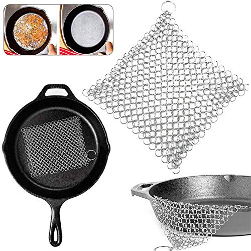 BESTZY Limpiador Sartén , Estropajos para Dutch Oven Hierro Fundido Sartenes Y Ollas,Cepillo Limpieza Cadena Anillo