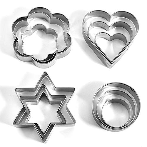 Besylo Cortadores de Galletas, Moldes para Galletas, molde de galletas de metal, 12 piezas de cortadores de galletas de metal corazón, estrella, círculo, molde en forma de flor para hornear pasteles