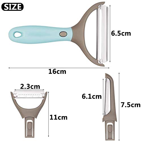 BETOY 3 En 1 Pelador Frutas, Multifunción 3 en 1 Pelador Conjunto 3 en 1 Multifunción y Pelador Profesional Pelador Antideslizante Pelador de Frutas y Verduras para Cocina, Restaurante, Hotel, Azul
